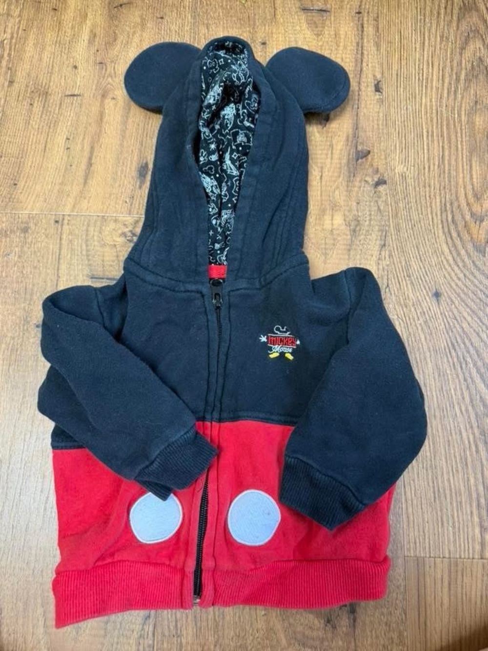Black & Red Mickey Mouse Zip-Up Hoodie - 12 month